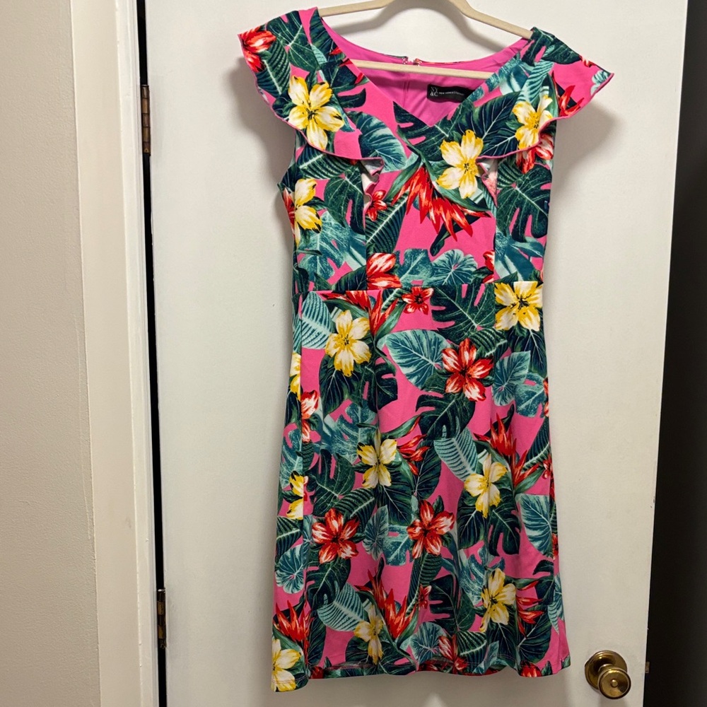 New York & Company Pink Floral Asymmetrical Dress